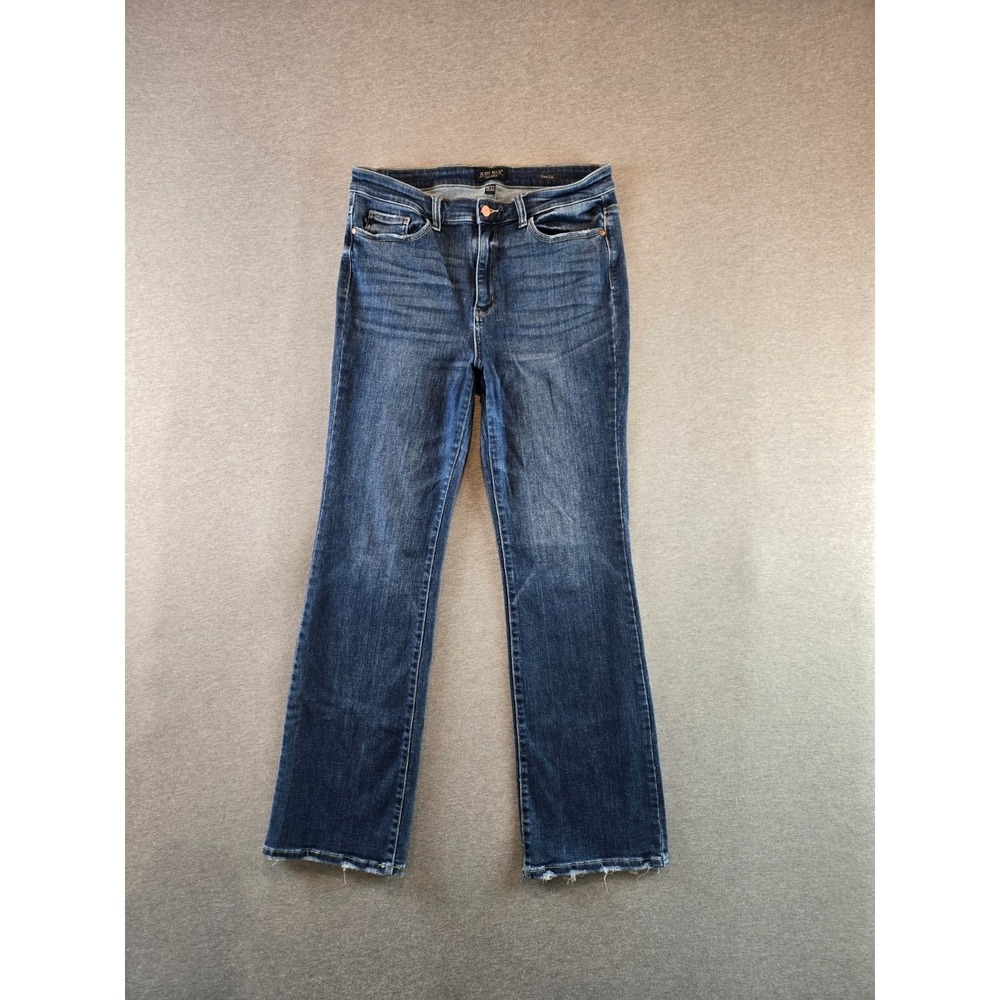 Judy Blue Jeans Womens 15/32 (32x32) Blue Bootcut Stretch Denim Raw Hem Whiskers